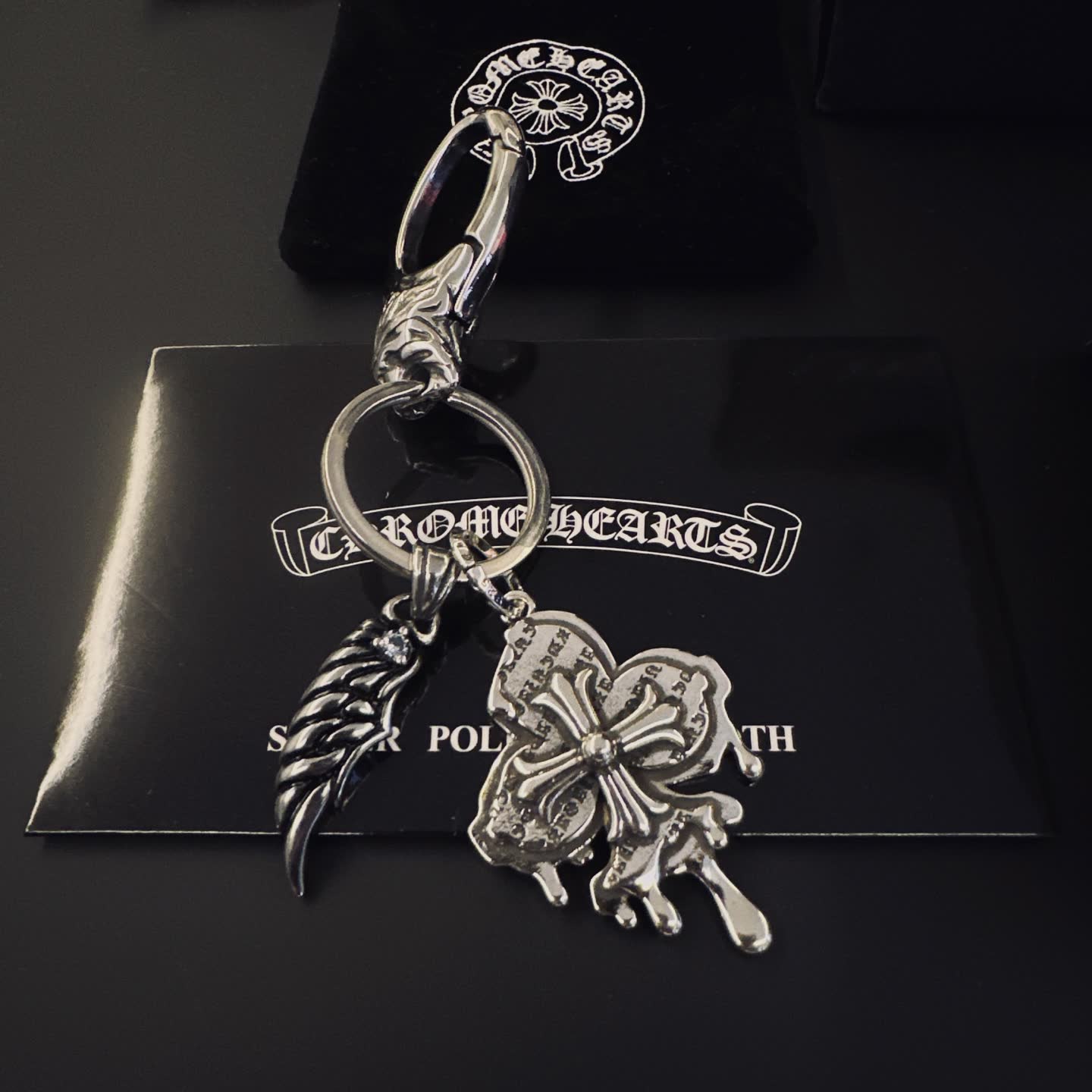 Chrome Hearts Silver Keychain with Wing and Butterfly Charms